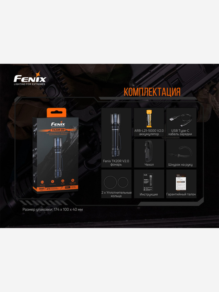 Фонарь светодиодный тактический Fenix TK20RV20T5, 3000 лм