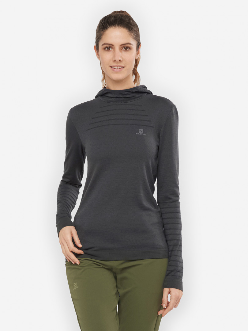 фото Лонгслив женский salomon outspeed wool, черный