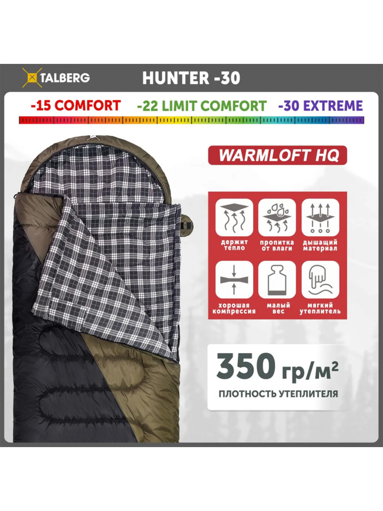 Спальный мешок KingCamp HUNTER -30°С, левый