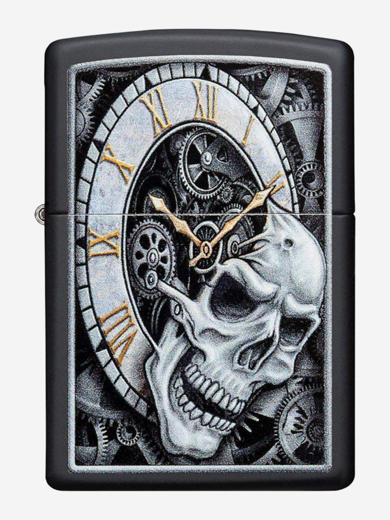 Зажигалка Zippo Skull Clock Design Black Matte