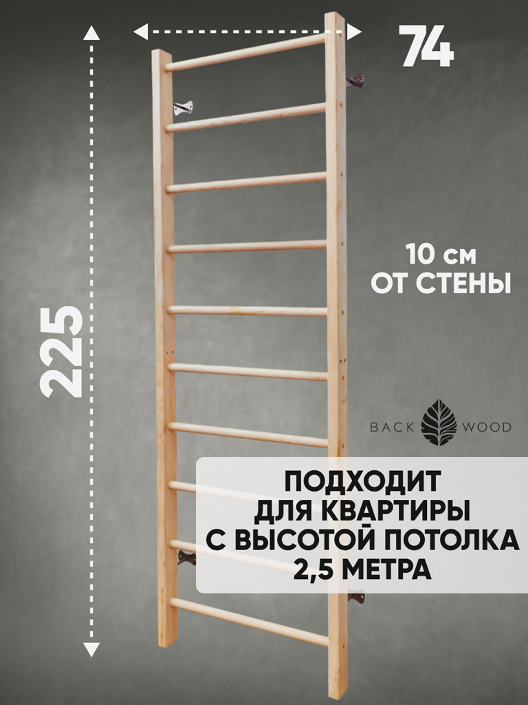 Шведская стенка с турником и брусьями BackWood из массива бука, без покрытия.