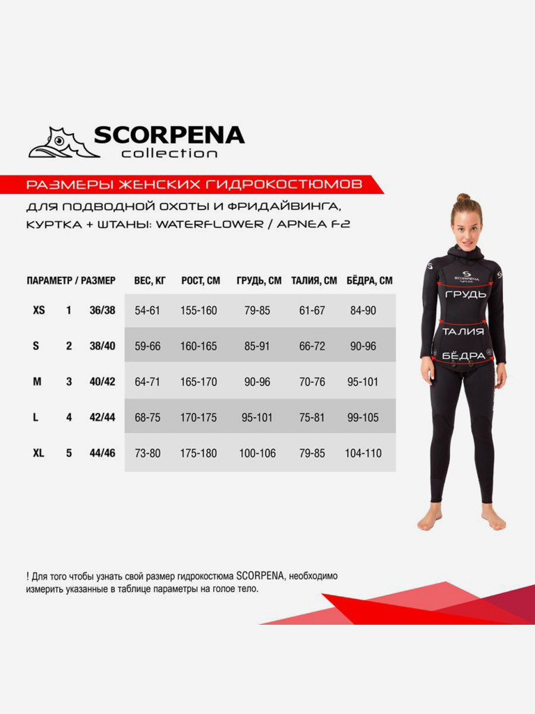 Гидрокостюм женский SCORPENA Apnea F2, 3 мм