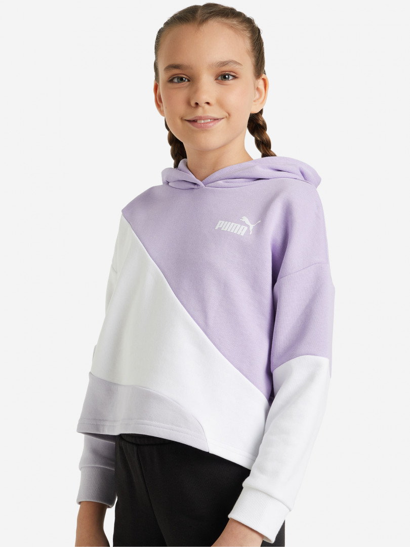 фото Худи для девочек puma power colorblock cat, фиолетовый