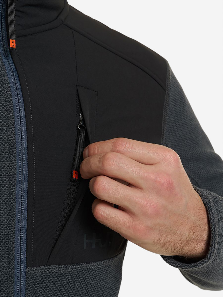 Кофта мужская на молнии HUT URMAN флисовая, для охоты и рыбалки, темно-серый / черный