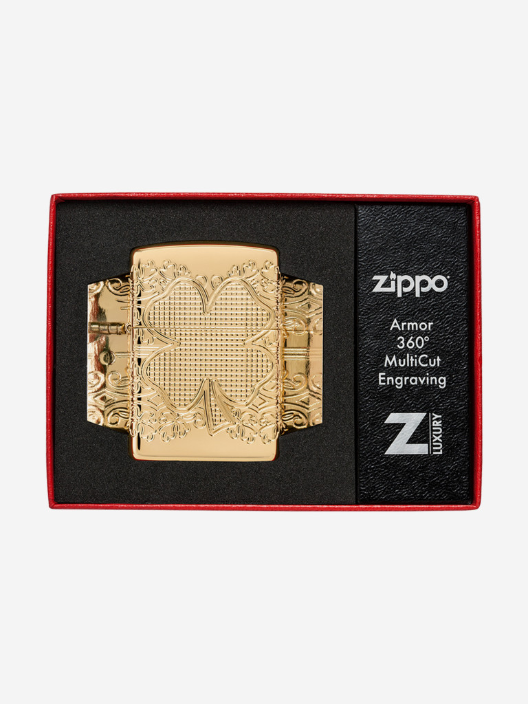 Зажигалка бензиновая ветроустойчивая Zippo Armor Lucky Clover High Polish