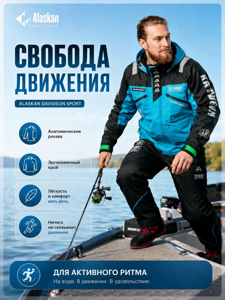 Костюм лодочный Alaskan Davidson Sport (куртка+полукомбинезон) для рыбалки и охоты