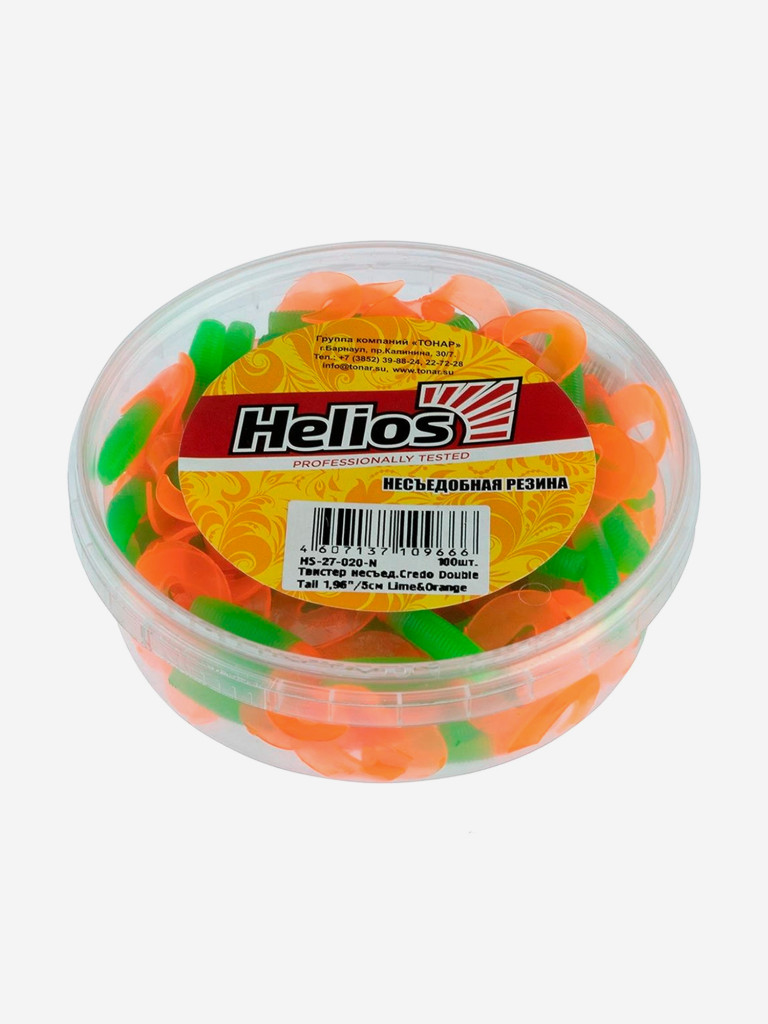 Мягкая приманка Helios Credo Double Tail, 3,54'' / 9 см, Lime & Orange, 100 шт (HS-28-020-N)