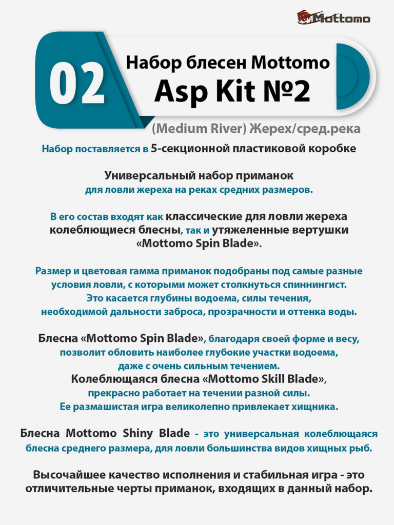 Набор блесен рыболовных для спиннинга Mottomo Asp Kit №2 (Medium River) Жерех/сред.река