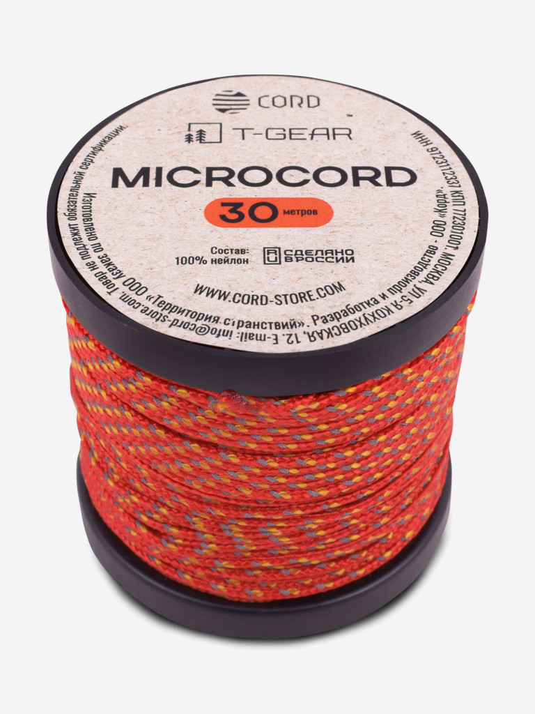 Микрокорд T-Gear x CORD nylon катушка 30м световозвращающий (Red'n'Stripes)