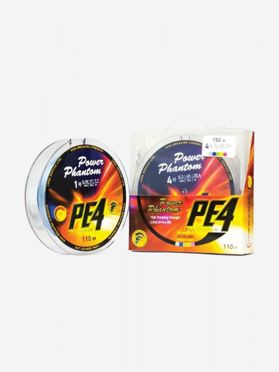 Плетеный шнур для рыбалки Power Phantom PE4 110м многоцветный #1.5, 0.2мм, 9.9кг, (мультиколор / multicolor)