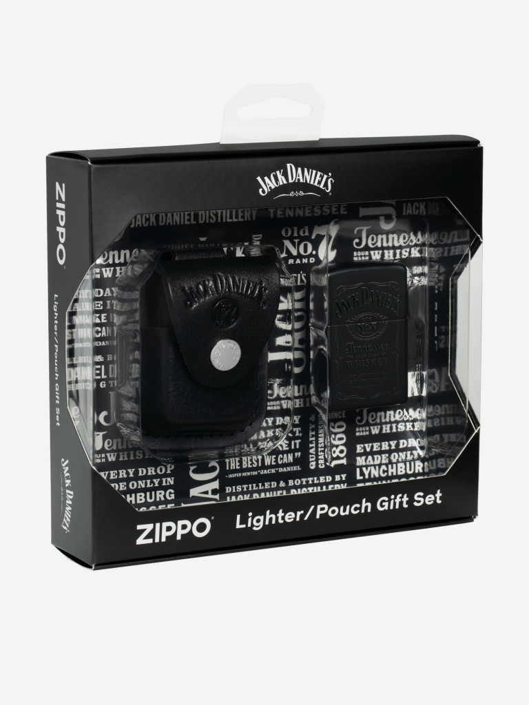 Подарочный набор ZIPPO Jack Daniel's WPL and Pouch Gift Set - Зажигалка бензиновая Zippo Black Matte + Чехол из натуральной кожи
