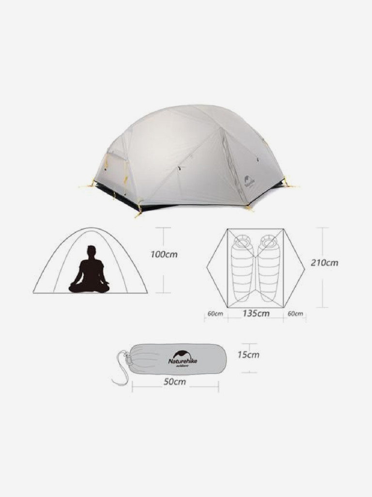 Палатка Naturehike Mongar NH17T007-M 20D, двухместная сверхлегкая, зелено-белая, 6927595726051