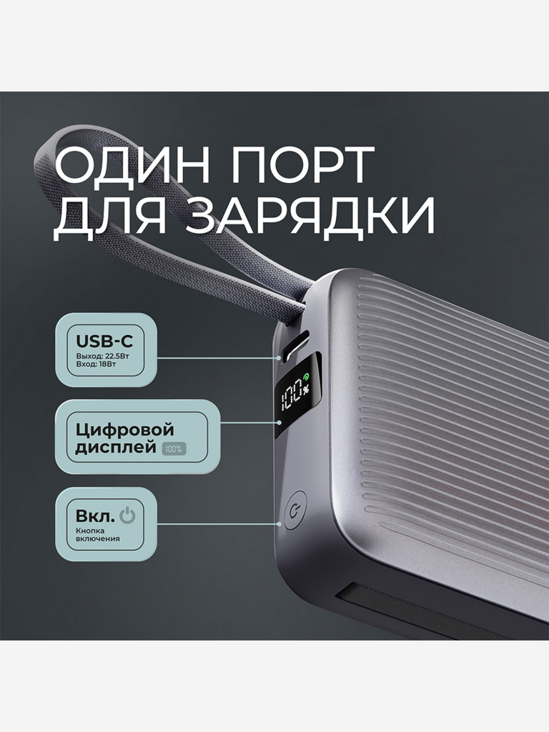 Внешний аккумулятор NRG Turbo Cable 10000 мА-ч (38.5 Вт-ч), 22,5Вт