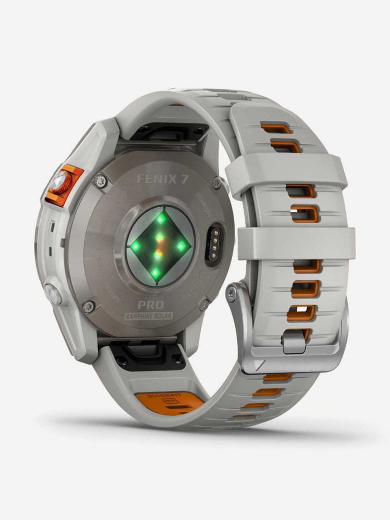 Спортивные часы GARMIN FENIX 7 PRO Sapphire Solar титановый серый с серо-оранжевым ремешком