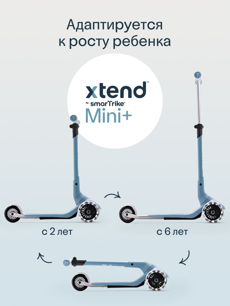Самокат трехколесный детский SmarTrike Xtend Mini+, складной, растущий, для детей от 2 до 9 лет