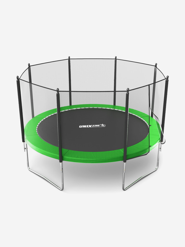 Батут каркасный UNIX Line Simple 12 ft Green с внешней защитной сеткой, общий диаметр 366 см, до 150 кг