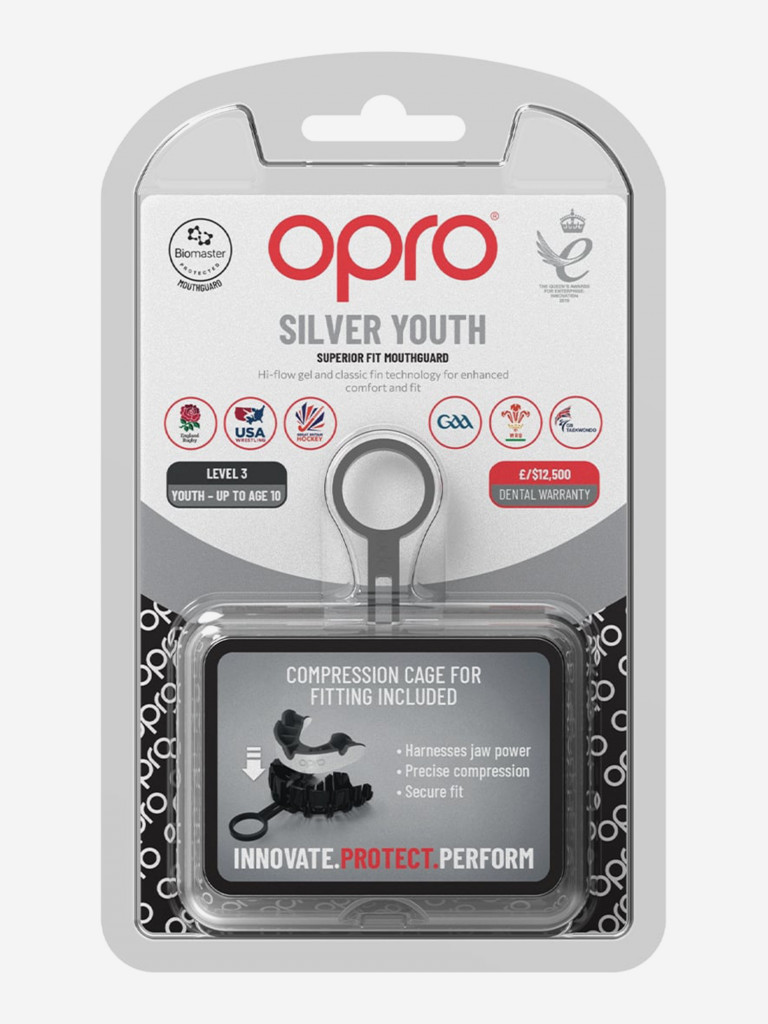 Детская боксерская капа, спортивная для защиты зубов OPRO Self-Fit Silver - White/Black