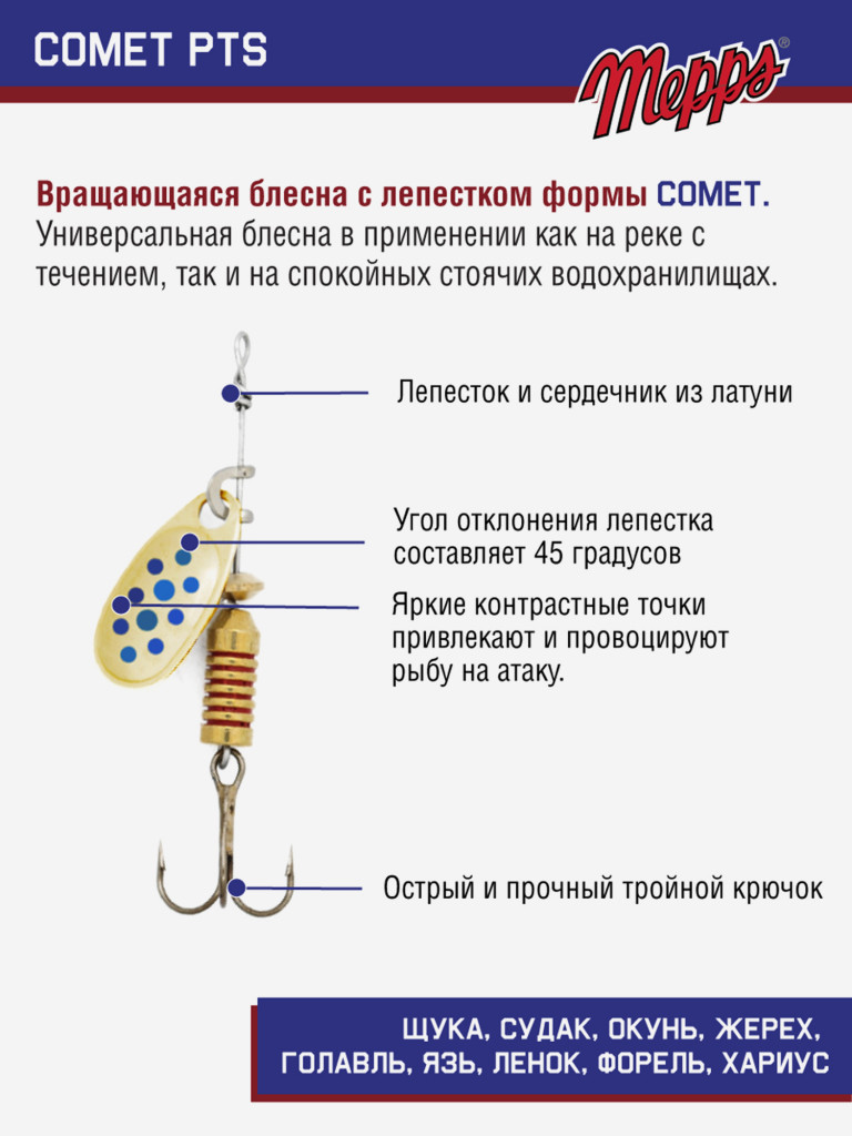 Блесна Mepps COMET PTS BLEUS OR №00