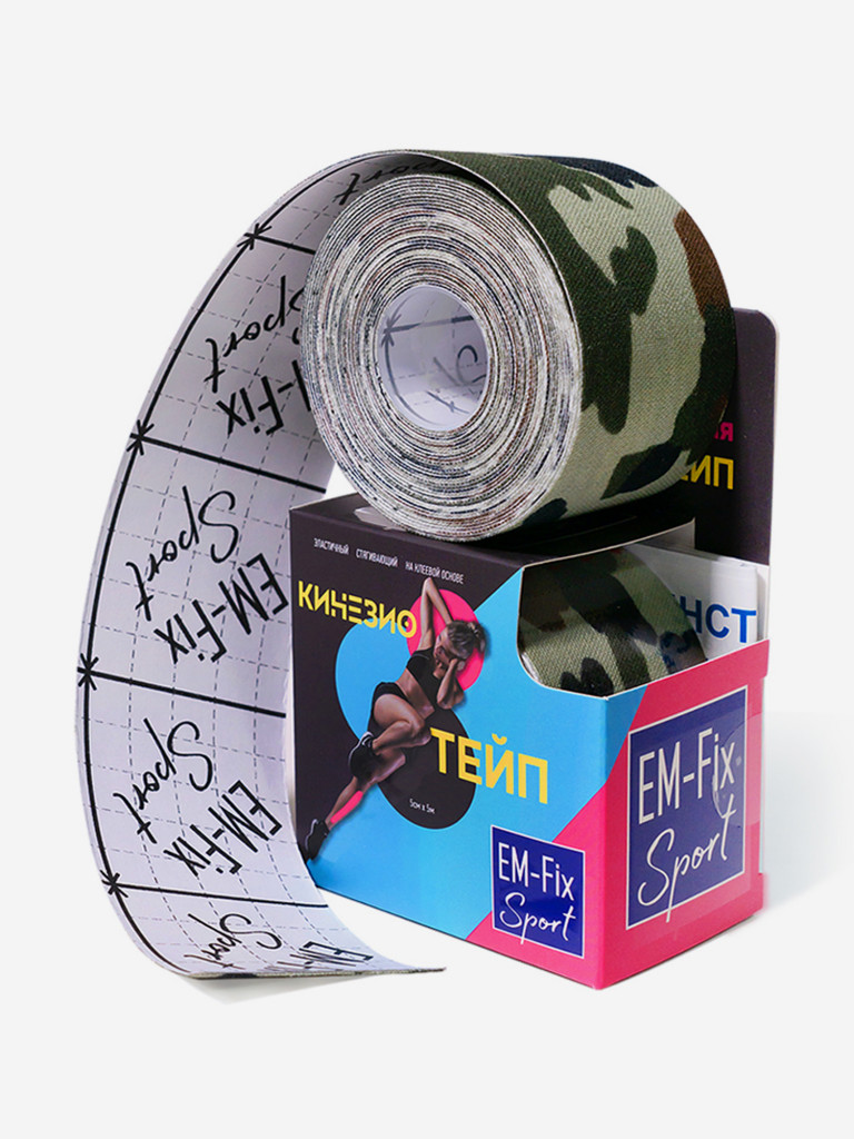 Кинезиотейп "EМ-Fix Sport" усиленной фиксации, 5 см х 5 м, камуфляж