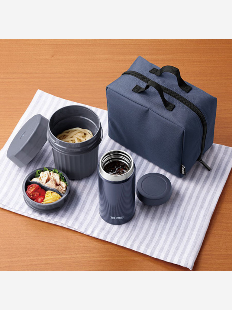 Термос с двумя контейнером в чехле 1 л THERMOS JEC-1000 тёмно-синий