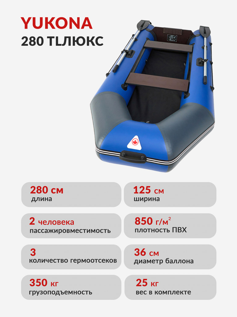 Лодка ПВХ надувная под мотор Yukona 280 TLЛЮКС двухместная для рыбалки с жестким дном. сине-серый
