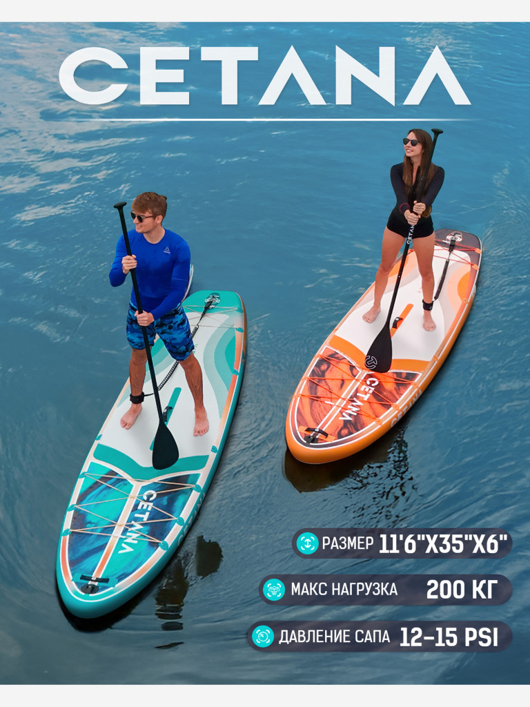 Надувная двухслойная SUP-доска CETANA VIBEMAX BLUE STD, 11'6" 351*86*15 см, сапборд
