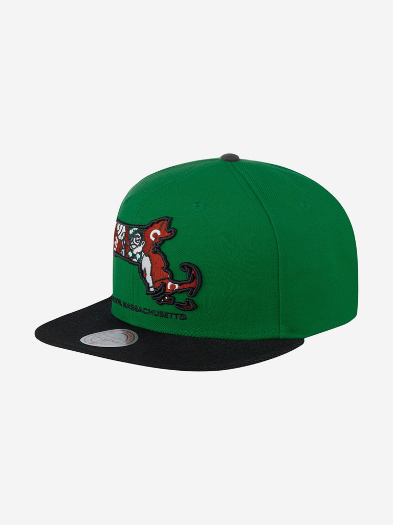 Бейсболка с прямым козырьком MITCHELL NESS HHSS3459-BCEYYPPPGNBK Boston Celtics NBA