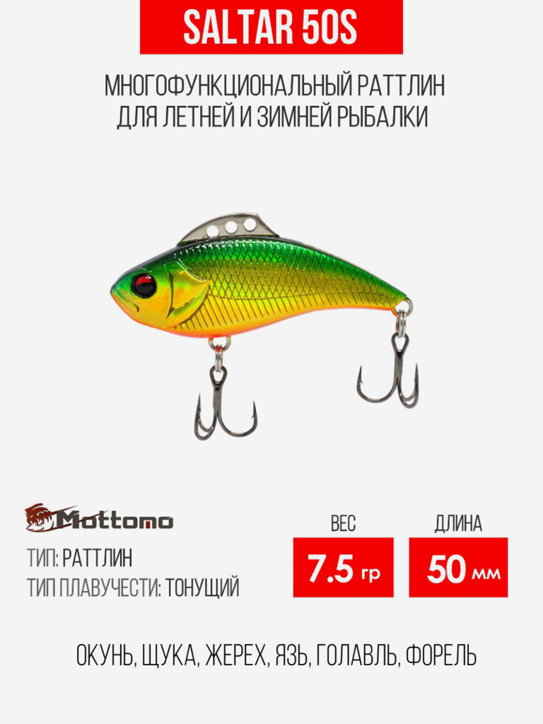 Воблер для рыбалки Saltar 50S 7.5g, раттлин тонущий