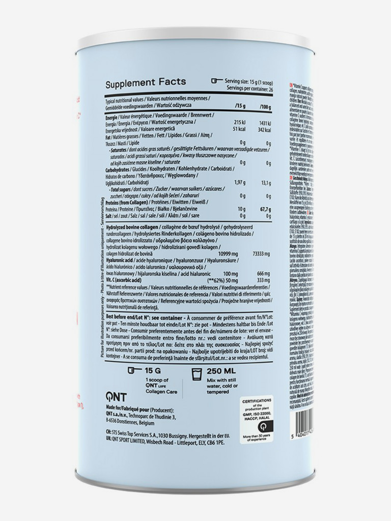 Коллаген, Гиалуроновая кислота, QNT Life Collagen Care Zero 390 гр, Манго