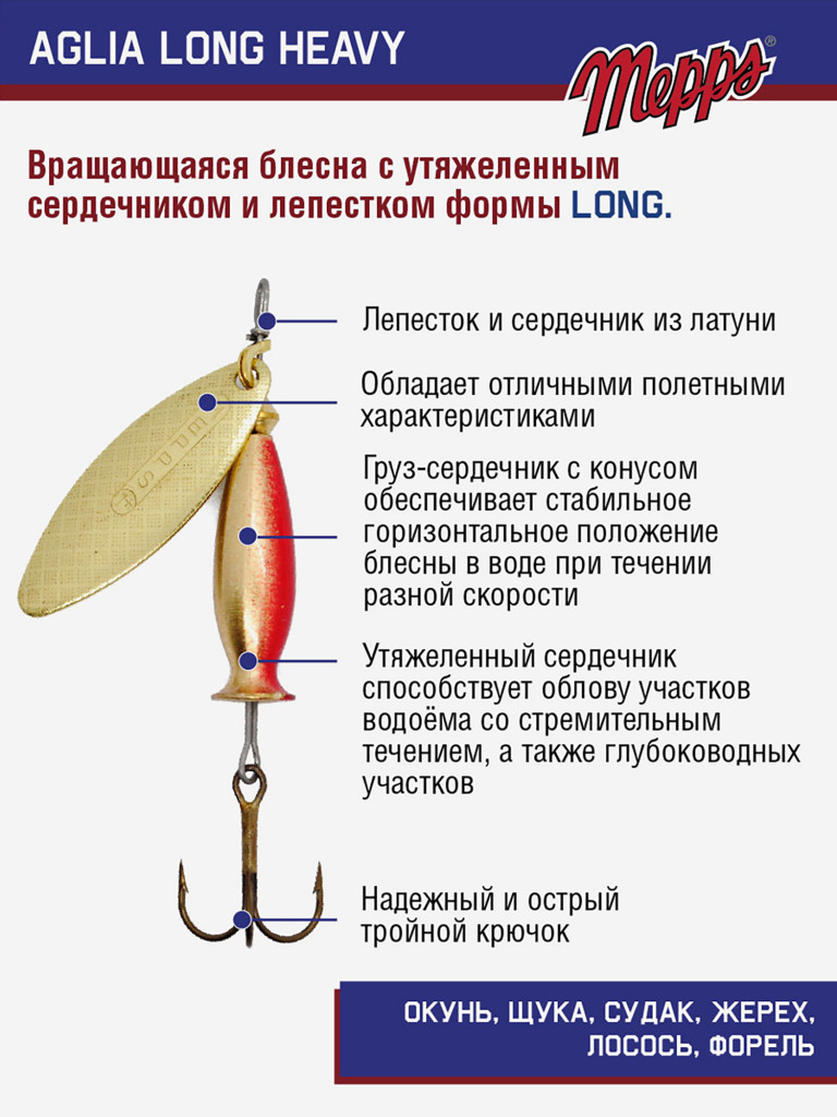 Блесна Mepps AGLIA LONG HEAVY 1+OR OR/RGE