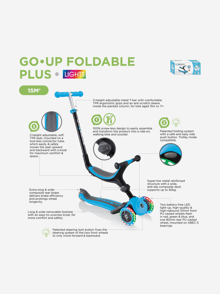 Самокат Globber GO UP FOLDABLE PLUS LIGHTS