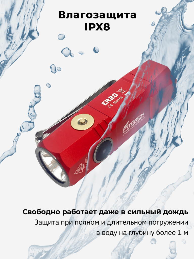 Фонарь FiTorch ER20 универсальный компактный (магнитная USB зарядка, магнит) красный