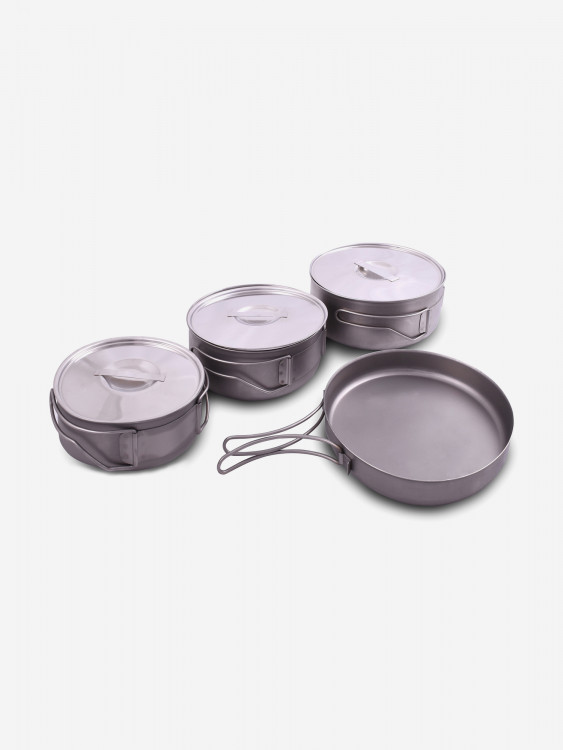 Набор круглых котелков 1,2;1,0;0,8 л Три друга и подруга титан с ручками Роза ветров