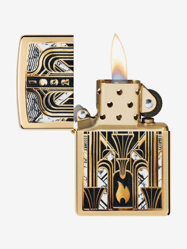 Зажигалка бензиновая ветроустойчивая Zippo Art Deco Flame High Polish Bras