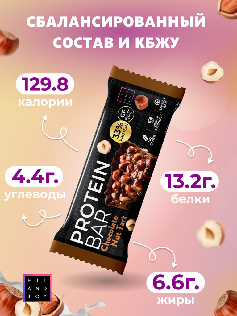 Протеиновые батончики без глазури 16шт Шоколадно ореховый тарт, без сахара