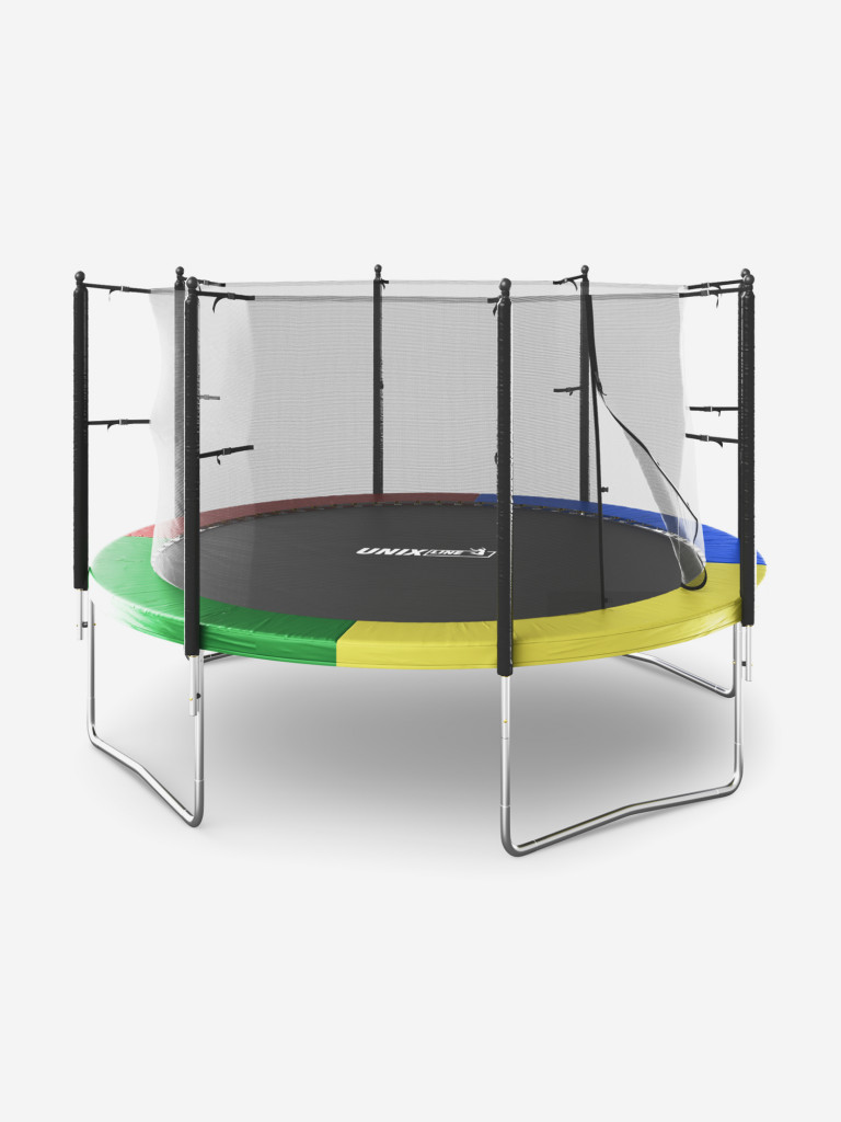Батут каркасный UNIX Line Simple 12 ft Color с внутренней защитной сеткой, общий диаметр 366 см, до 150 кг, большой, детский батут для улицы UNIXLINE