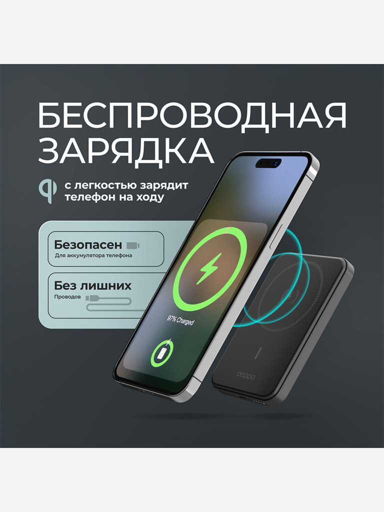 Внешний аккумулятор NRG MageSafe 5000 мА-ч (18Вт-ч) Basic, 15Вт Qi