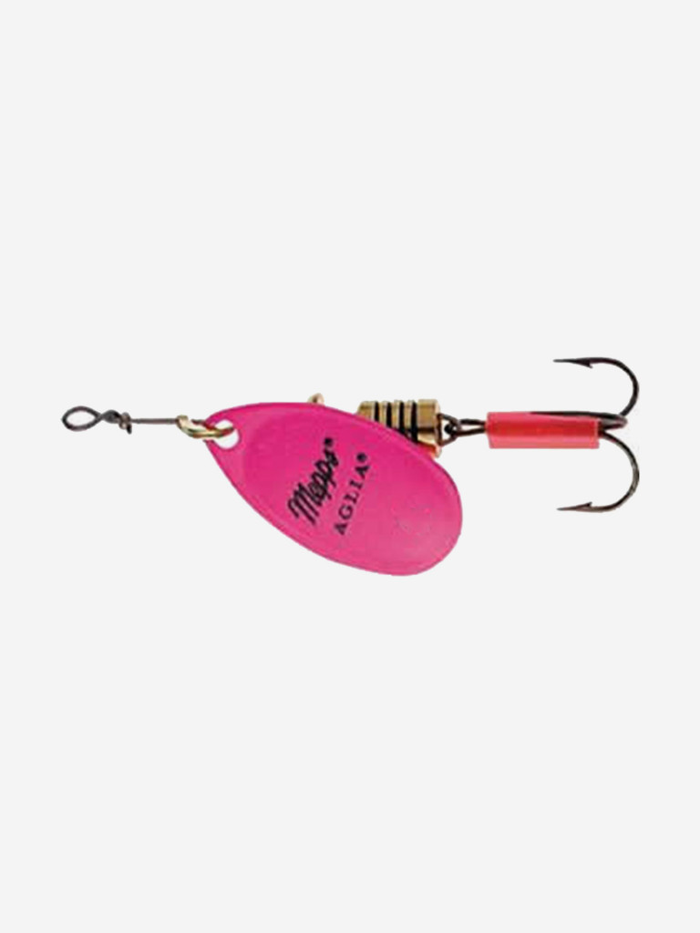 Комплект вращающихся блёсен Mepps AGLIA 3 FLUO (Orange, Pink, Red, Tiger) + коробка для приманок