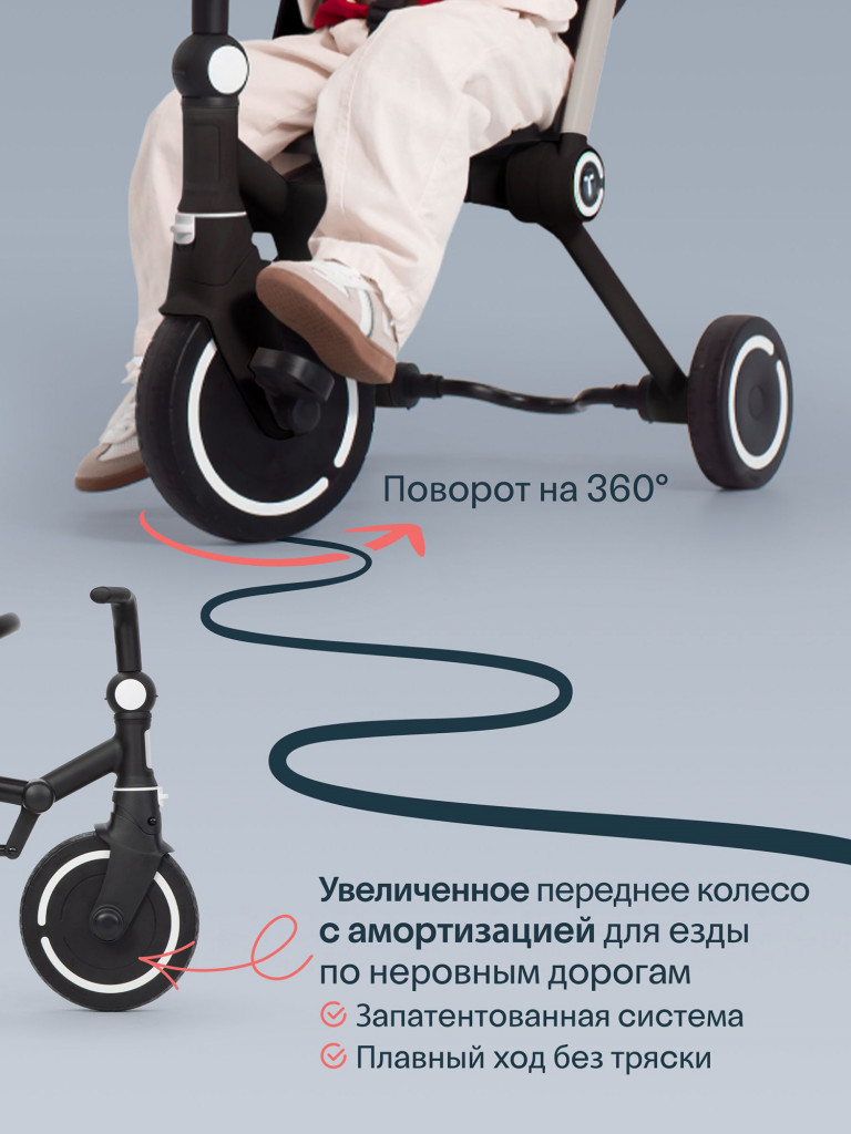 Велосипед детский трехколесный с ручкой SmarTrike Wonder+ Sand, складной, для путешествий