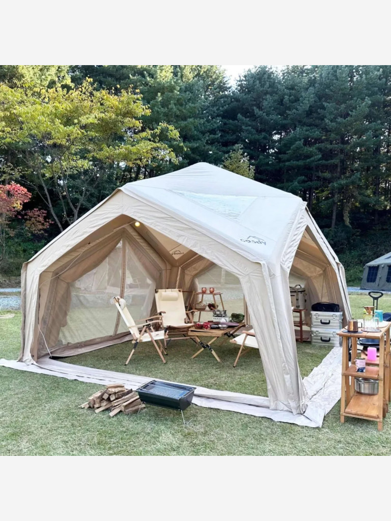 Надувная палатка Coody HUB Beige, 360×360×275 см, 4–6 человек, 4 входа, модульная система