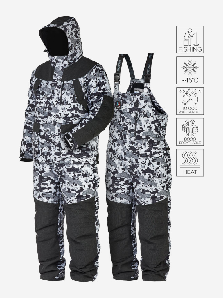 Костюм зимний Norfin EXPLORER 2 CAMO HEAT (куртка+полукомбинезон) для рыбалки и охоты