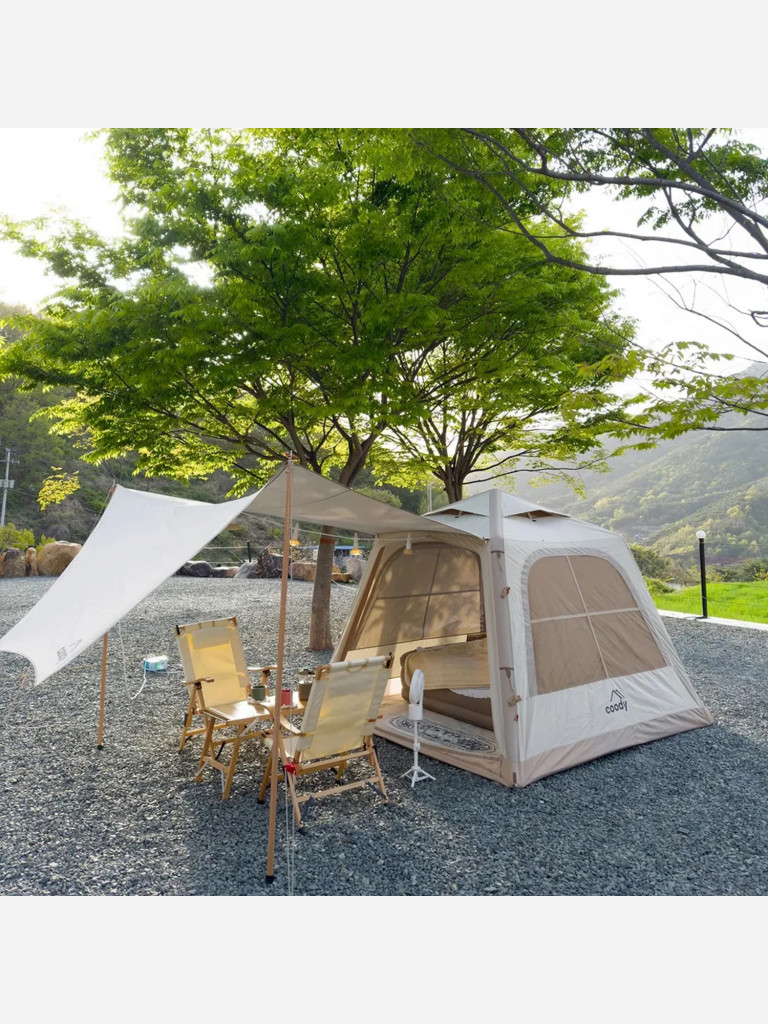 Надувная палатка Coody 5.8 Beige, 2.4×2.4 м, 2–4 человека, навес