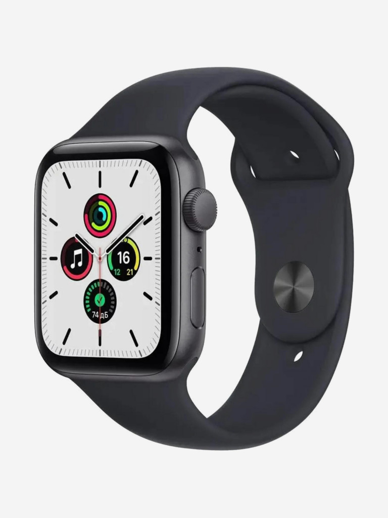 Часы Apple Watch SE GPS, корпус из алюминия цвета «серый космос», спортивный ремешок цвета «темная ночь» 44 мм