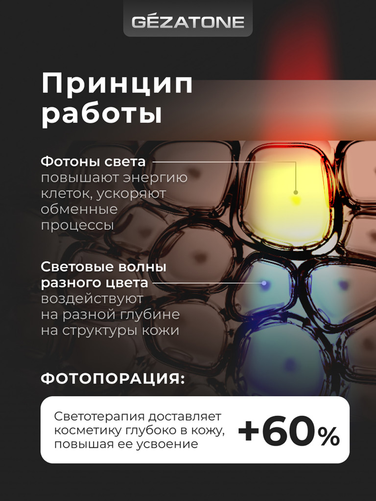 Светодиодная LED маска для омоложения кожи лица и шеи с 7 цветами m1030, Gezatone
