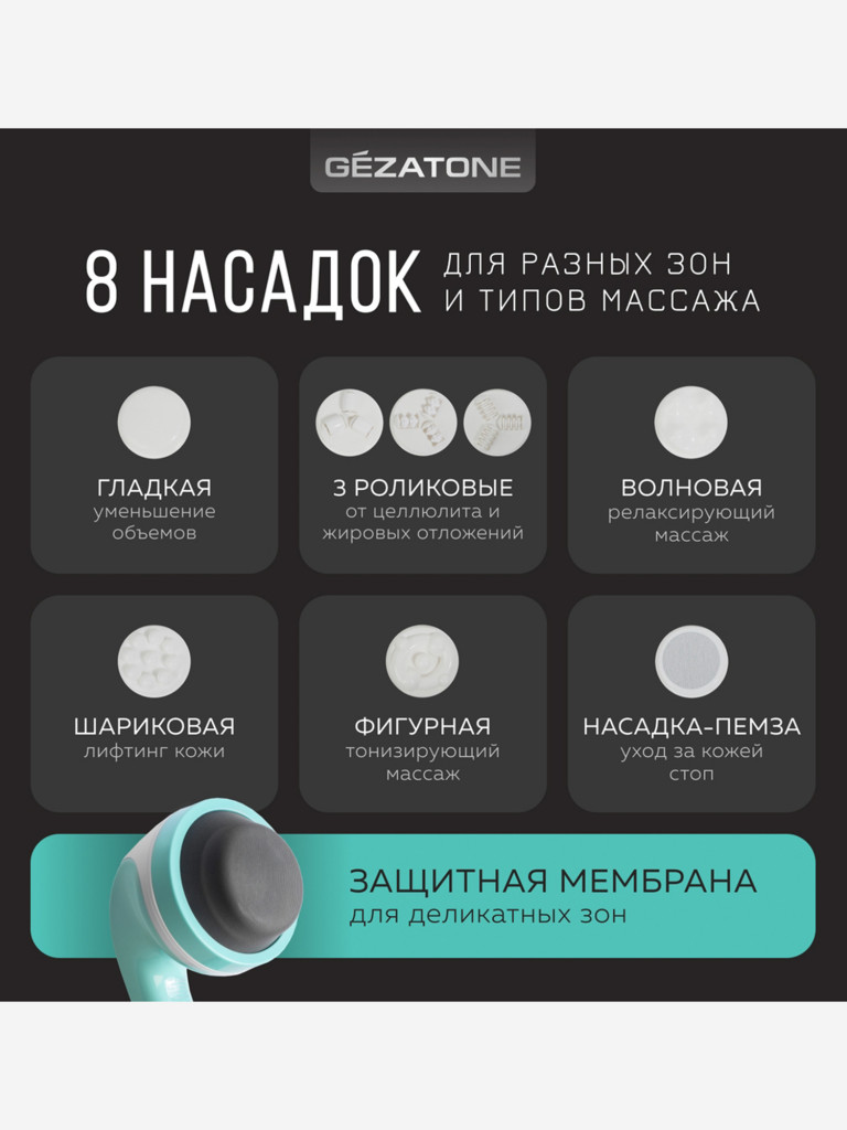 Массажер для тела Gezatone AMG128 Body Shaper ProMax беспроводной, 8 насадок