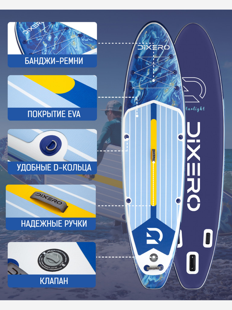 Надувная двухслойная SUP-доска DIXERO BLUE, 11'x33"x6" 335*84*15 см, сапборд