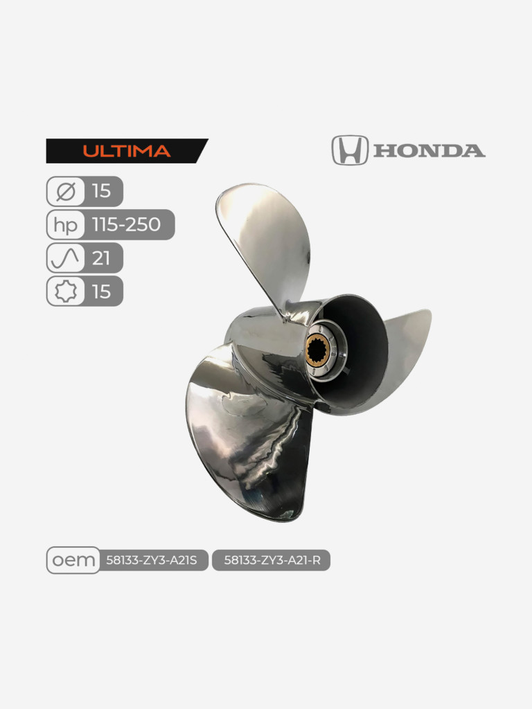 Гребной винт Skipper Ultima для лодочных моторов Honda 115-250HP, нержавеющая сталь, диаметр 15", шаг 21"