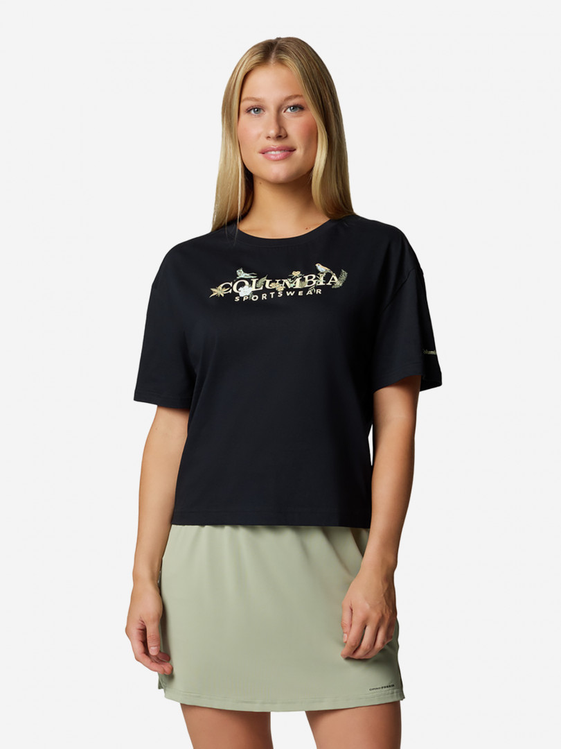 фото Футболка женская columbia rolling bend graphic relaxed crop ss, черный