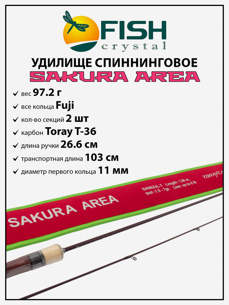 Удилище спиннинговое Sakura Area, 2 секции, длина 1.98 м, тест 1.5-7 г Carbon Torayca, кольца FUJI (7+1)