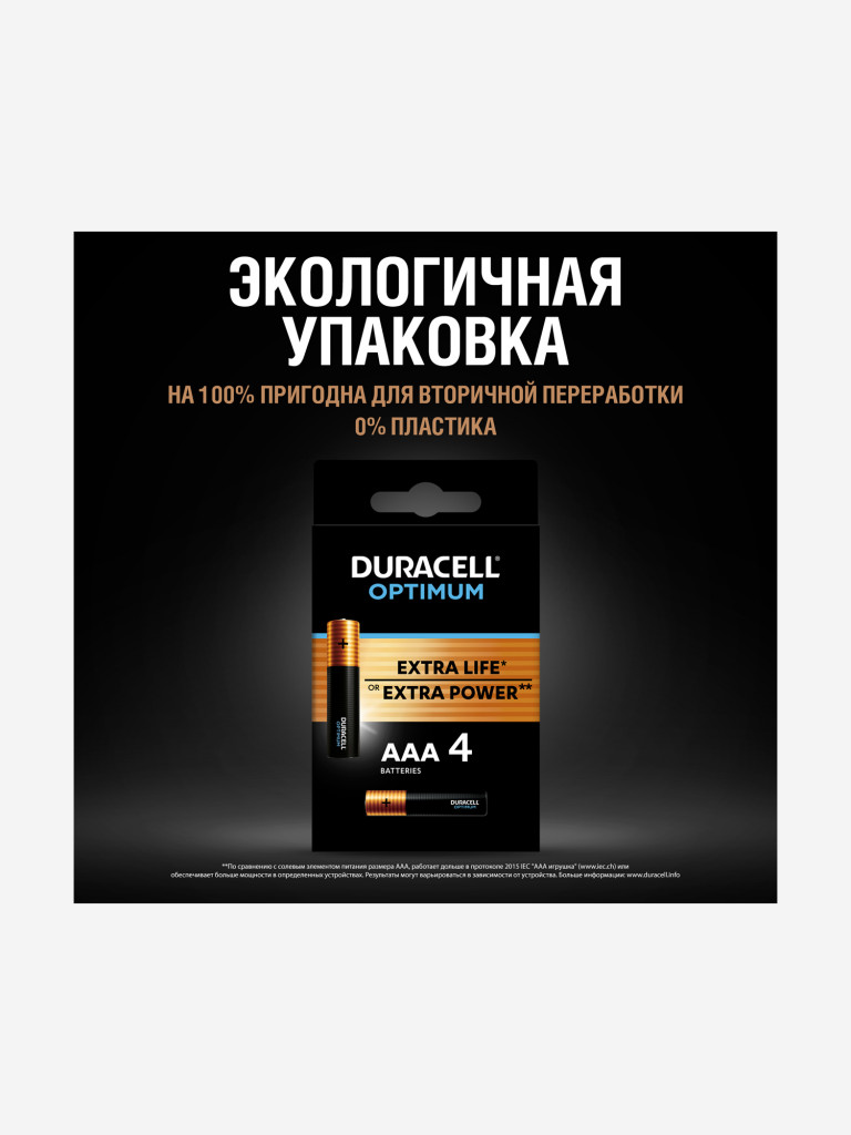 Батарейки щелочные Duracell Optimum ААА, 4 шт. черный цвет — купить за 499  руб., отзывы в интернет-магазине Спортмастер